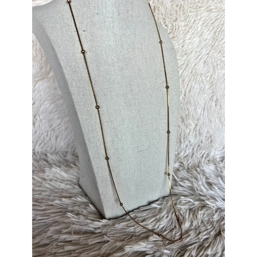 Napier‎ Gold Station Necklace 28 Inch Minimalist Beaded Chain Vintage Layering